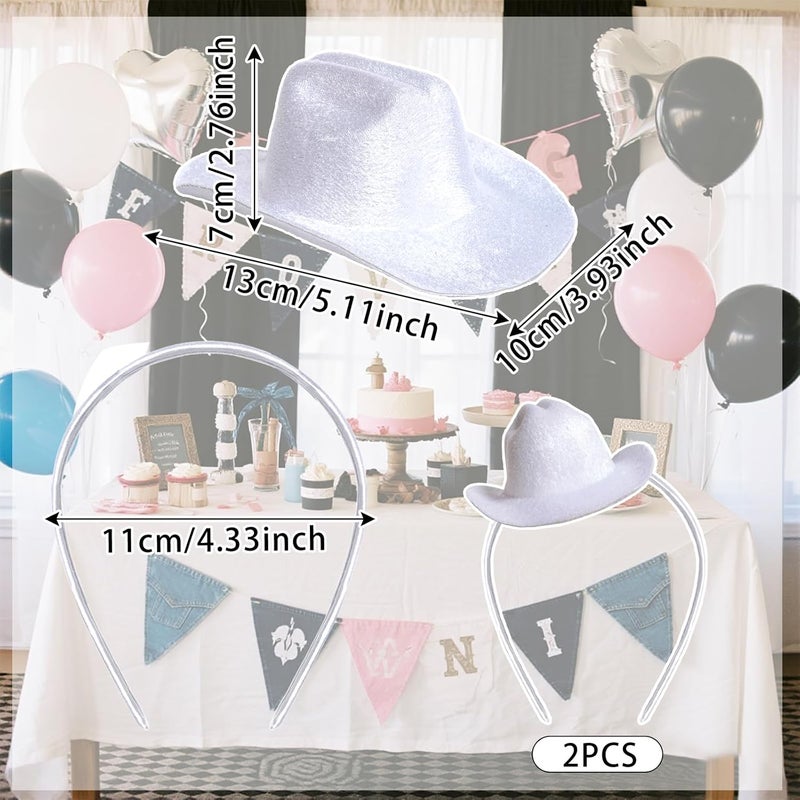 phnydreg 2Pcs Cowboy Mini Hat Headbands Cowgirl Mini Hat Headbands Accessories for Women Girls Birthday Western Cowboy Party - Image 2